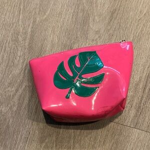 LoLo Pink Cosmetic Bag with Green Leaf Design
